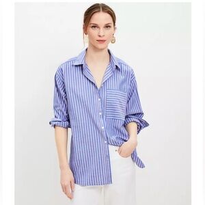 LOFT Striped Button-Down Shirt - Cobalt Current Blue